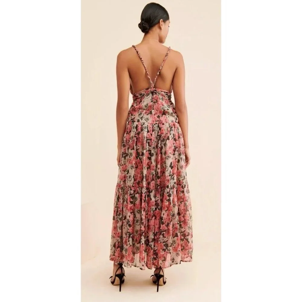 ASTR the Label Eartha Floral Tiered Maxi Dress M Multicolor Taupe Pink Beautiful - Picture 3 of 16